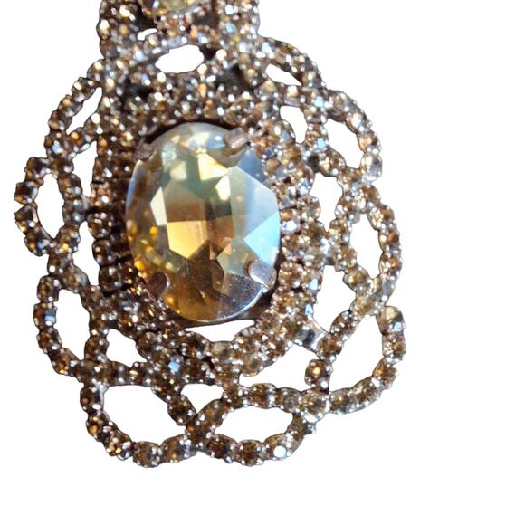 Statement Post Rhinestone Earrings Topaz Color - Picture 2 of 4